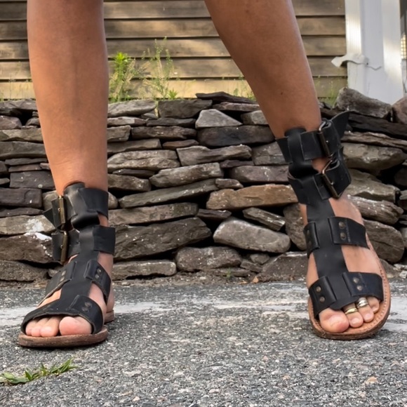 Black Leather Gladiator Sandals - Picture 6 of 15